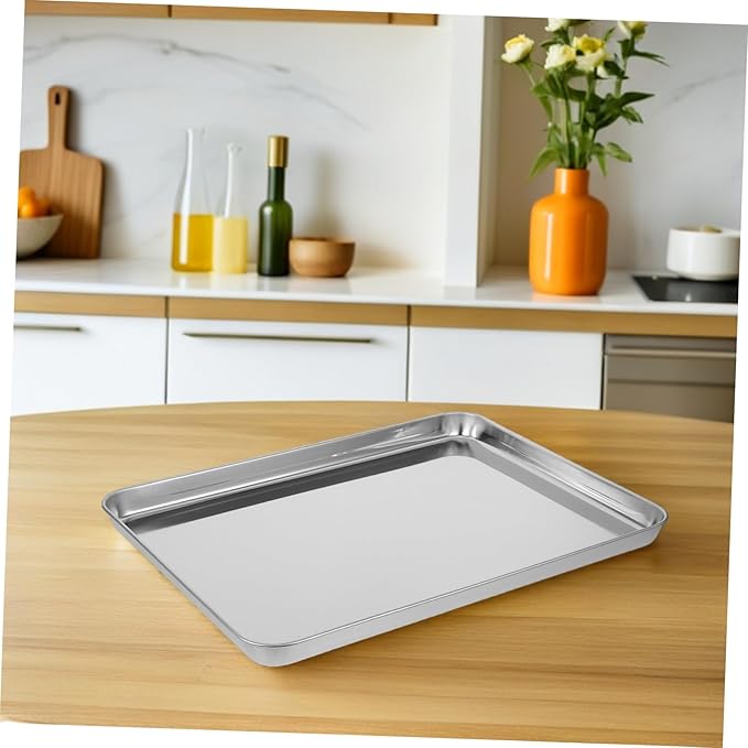 Cabilock Stainless Steel Rectangular Snack Plate Sturdy Restaurant Serving Tray Non-Slip Food Container for Banquets and Parties Dishwasher Safe for Rice Noodles and Desserts