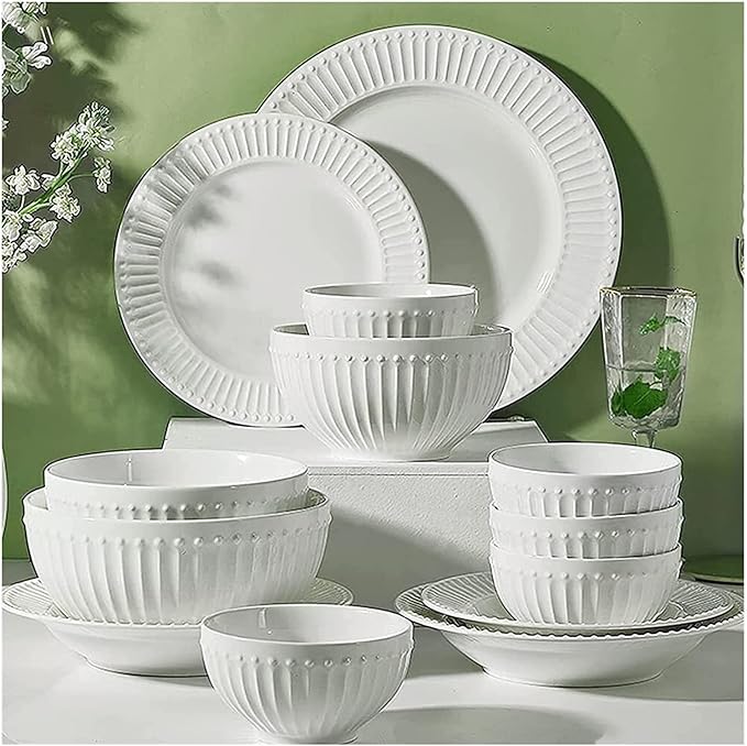 Dinnerware Set Dinner Party Tableware Service Set 19 Pcs Dinnerware Sets, Porcelain Tableware Set with Plates and Bowls, White Ceramic Dinner Set, Microwave and Dishwasher Safe