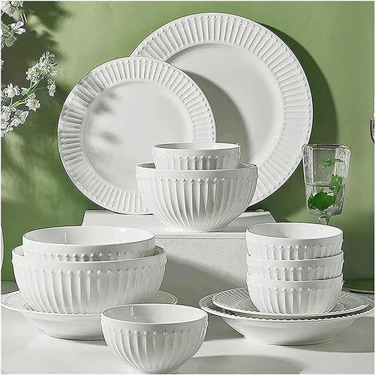 Dinnerware Set Dinner Party Tableware Service Set 19 Pcs Dinnerware Sets, Porcelain Tableware Set with Plates and Bowls, White Ceramic Dinner Set, Microwave and Dishwasher Safe