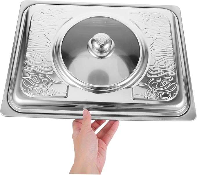 PRETYZOOM Stainless Steel Serving Tray Rectangular Lid for Parties Buffet Trays for Dishes Chilled Food