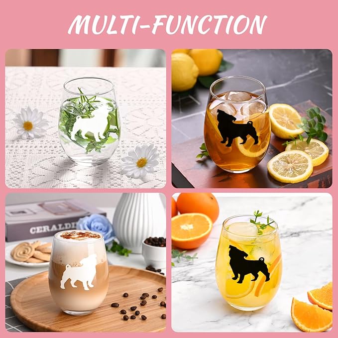Futtumy Pug Wine Glasses Set of 2, Pug Gifts for Pug Lovers, Pug Gifts, Dog Lovers Gifts for Women, Gifts for Dog Lovers for Christmas Birthday Mother's Day, 17Oz Wine Glass for Women