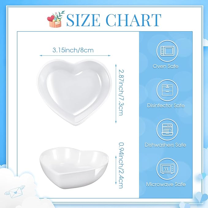 Zopeal 12 Pcs Heart Shaped Bowls Ceramic Dishes Heart Plates Multipurpose Salad Appetizer Plate Cooking Gift for Candy Sauce Sushi Dipping Serving Wedding Anniversary (White)