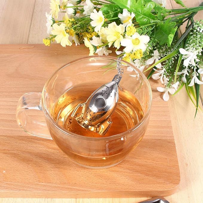 Stainless Steel Tea Strainer, Rocket Ship Tea Infuser with Chain, Rocket Shape Loose Tea Filter for Leaf Herbal Spice Brewing Steeping Home Teaware Accessories