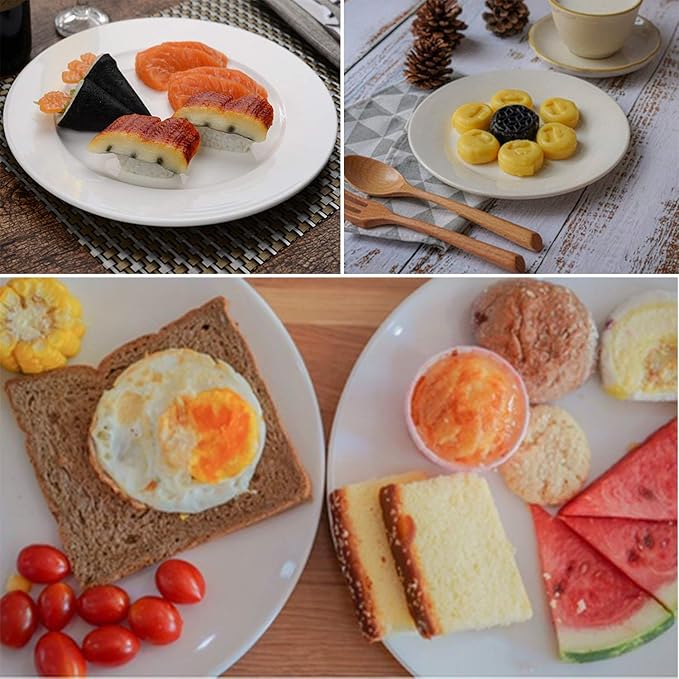 Foraineam 12 Pieces 8 Inch Round Porcelain Salad Plates Dessert Plate Set White Dinnerware Dish Serving Plates