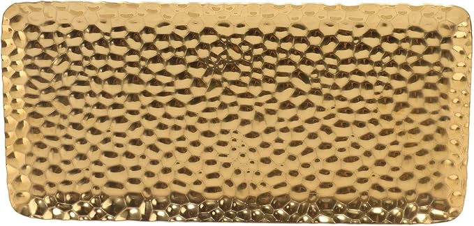 Hammered Tray, Exquisite Stainless Steel Rectangular Serving Tray for Living Room Bedroom Bathroom Counter Kitchen Platters Serving Dishes, Trays Platters Silver Tray (Gold)
