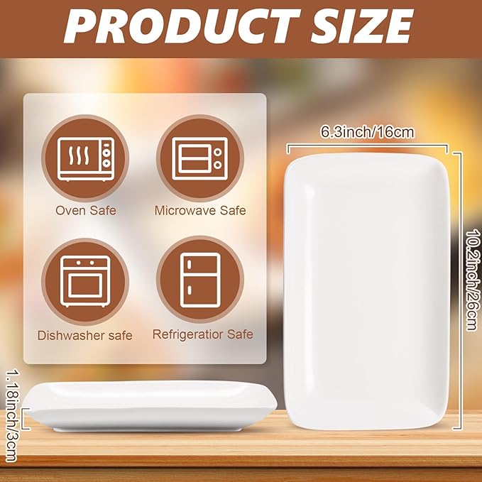 Irenare 20 Pcs 10 Inch Rectangular Salad Plates White Rectangular Porcelain Dessert Plates Appetizer Serving Tray Porcelain Platters for Fruit Sushi Dinner Parties, Microwave, Oven Safe