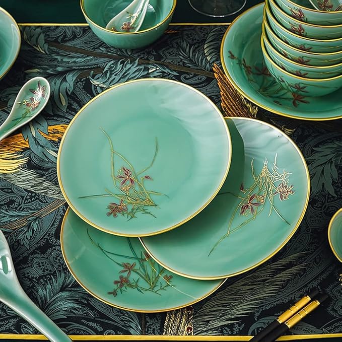 Dinnerware Sets - Luxury Gift Dishes Service Set, 45PCS Ceramic Dinnerware Set Bone China Tableware Dishes Plates Ceramic Combination Dinner Service Set Porcelaine Service for 10
