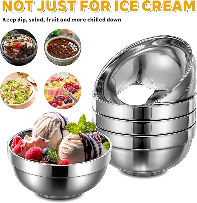 Giantree 10 Pack Stainless Steel Bowls 5 Inch Snacks Bowl, 15 Oz Soup Bowl Salad Bowls Lightweight Kids Bowls Double-walled Metal Serving Dishes for Sauces, Rice, Noodle, Ice Cream