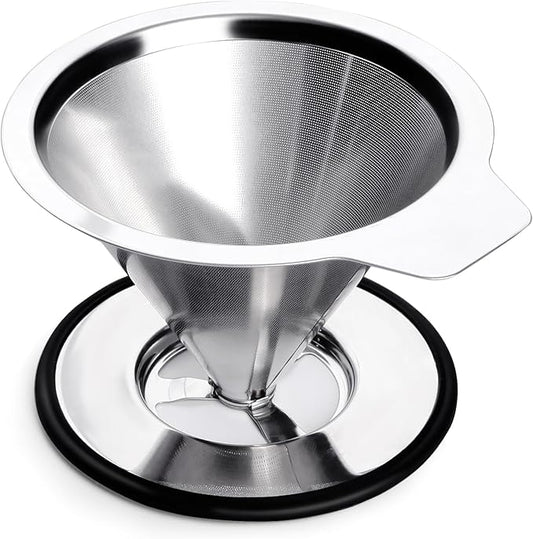 LHS Pour Over Coffee Dripper Reusable Coffee Filter Metal Cone Filter Paperless Coffee Filter Stainless Steel Pour Over Coffee Maker Single Cup Brew Coffee Filter