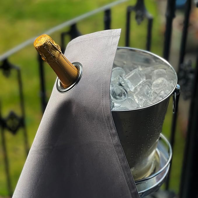 Classic Collection, Bottle Cloth with Metal Ring for Ice Buckets, Cotton, 42 cm, Corner Hole (Platinum with Charcoal Metal Ring, Pack of 25)