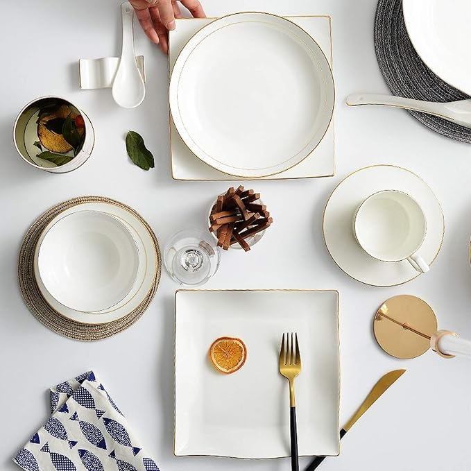 Stylish Dinner Plates,Ceramics Dinnerware Sets, 32 Pieces Bone China Dinner Combination Set Pure White Porcelain Cereals Bowls/Steak Plates for Wedding Gifts,