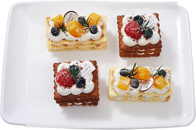 N9R 10Pcs White Plastic Serving Trays - 11“ x 8“ Rectangle Serving Platters with 10Pcs Butcher Paper - Tray Decor, Food Tray for Party
