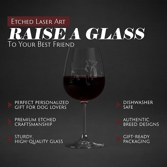 Etched Laser Art Miniature Bull Terrier Personalized Dog Themed Etched 12.75oz Wine Glass Custom Dog Breed Wine Glasses for Pet Lovers, Unique Birthday Gift for Men & Women, Personalized Gift