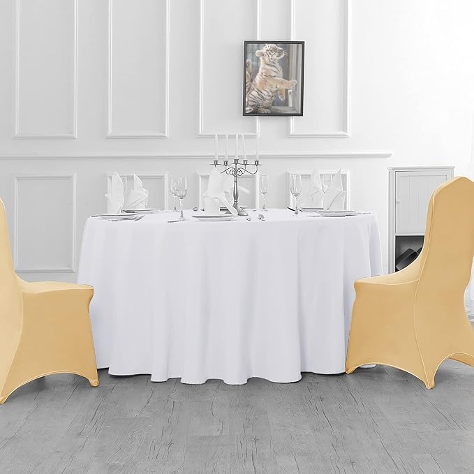 6 Pack White Round Tablecloths 70 Inches Table Cloth Stain and Wrinkle Resistant Washable Polyester Table Cover Fabric for Party, Wedding,Dining,and Banquet Decoration