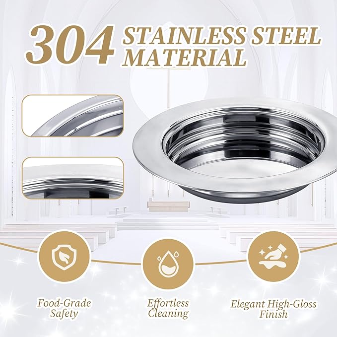 2Pcs Stainless Steel Communion Bread Plate for Church – Silver Communion Tray for Bread, Church Worship Supplies（No Lid）