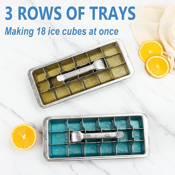 KAYCROWN 18/8 Stainless Steel Ice Cube Tray, 18 Slot Ice Cube Tray with Easy Release Handle for Making Various Large Ice Cubes, Removable Slots for Easy Ice Cube Removal (Tweezers & Finger Gloves)