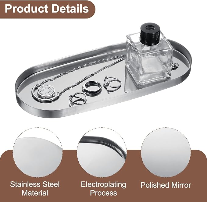 uxcell Rectangle Serving Trays, 4 x 9inch Metal Serving Platter Board Bathroom Tray for Coffee Party Home Decor Cheese Dish Cake Dessert, Silver