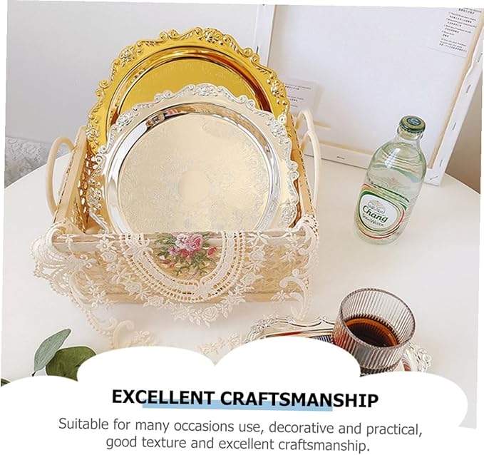 2 Pcs Stainless Steel Food Serving Trays Fruit Storage Plates for Snacks and Desserts Silver and Gold Pastry Platters for Family Restaurant Hotel Use
