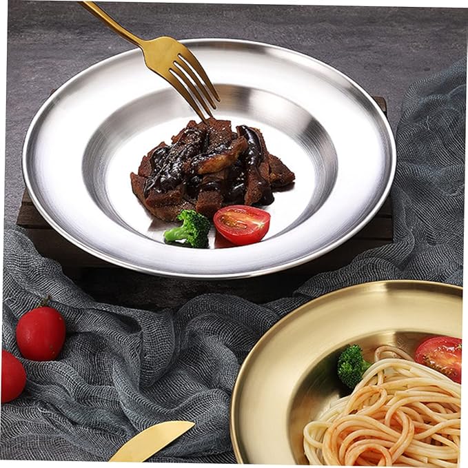 Healifty Stainless Steel Dinner Plate Pastry Serving Tray for Home Restaurant Bar Lightweight Easy to Tray for Fruit Snacks and Barbecued Meat
