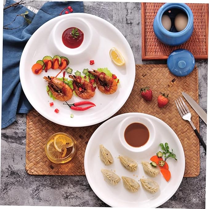 Kichvoe White Ceramic Serving Plate Simple Dessert Dish for Dumplings Sushi and Sauces Home Tableware Easy to Clean Elegant European Style