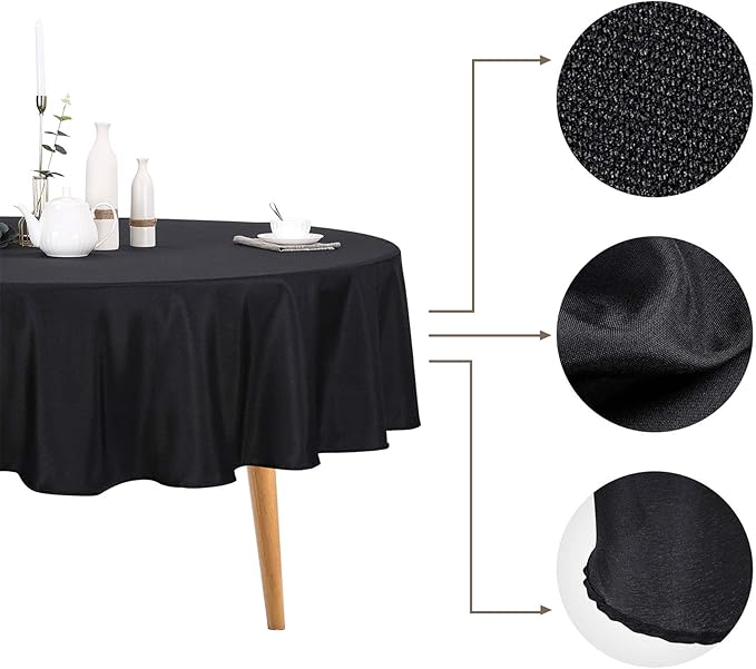 6 Pack Black Round Tablecloths 120 Inches Table Cloth Stain and Wrinkle Resistant Washable Polyester Table Cover Fabric for Party, Wedding,Dining,and Banquet Decoration