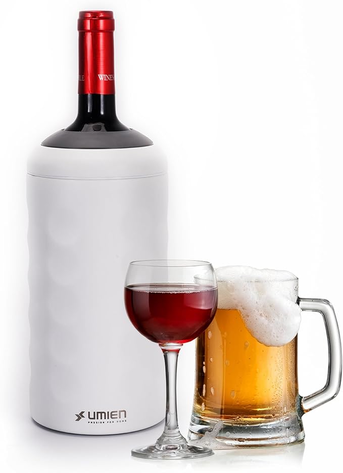 Premium Wine Chiller - 750ml Stainless Steel Wine Bottle Cooler, Vacuum Insulated & Double-Walled - Keeps Wine Cold for 6+ Hours - Champagne Chiller Sleeve for Most Bottles - White