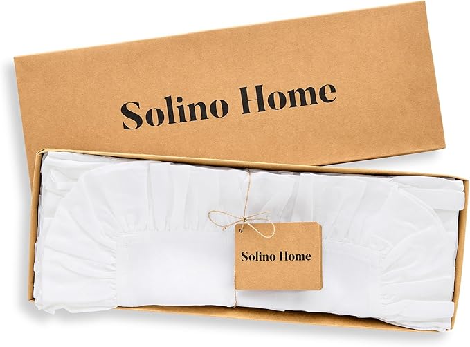 Solino Home Linen Placemats Set of 4-100% Pure Linen White Placemats 14 x 19 Inch for Christmas, New Year - Gabrielle Ruffle, Handcrafted and Machine Washable