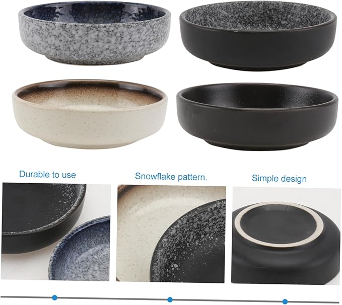 4pcs Ceramic Sauce Plates Small Appetizer Dipping Dishes for Home Use Ethnic Style Tableware Dishwasher Safe for Soy Sauce Vinegar and Spices