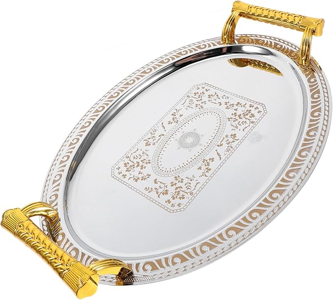 Mobestech Stainless Steel Fruit Tray for Party Silver Platter Handles Serving Tray for Household