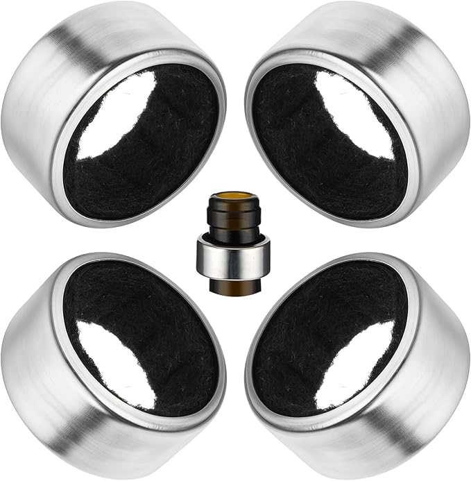 4PCS Wine Drip Ring, Wine Drip Collars Stainless Steel Wine Collar Drip Ring Simple Wine Bottle Drip Collar with Velvet Felts Clever Dripper Guard Holder Tools Bar Kitchen Gadgets Wine Accessories