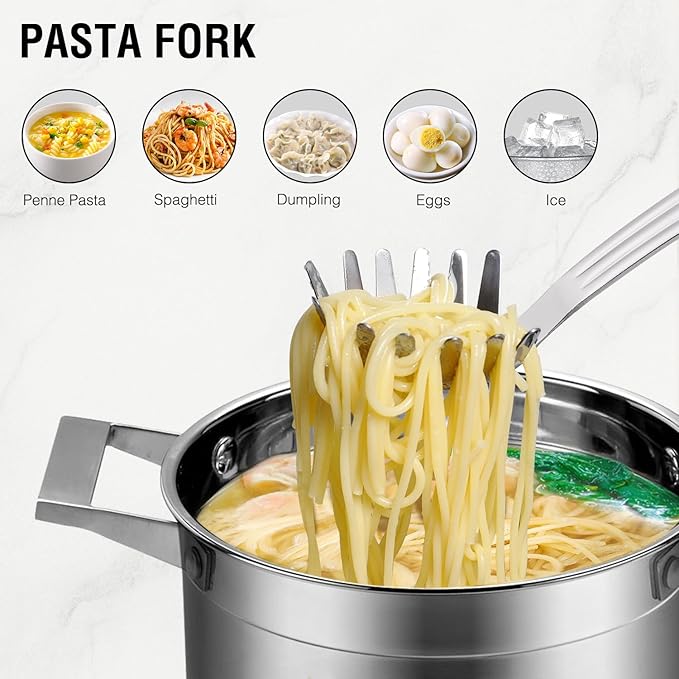 Serving Utensils Set 3PCS, 9" Stainless Steel Heavy Duty Kitchen Utensils Set for Serving with Serving Spoons, Serving Fork, Pasta Fork For Buffet, Wedding, Party