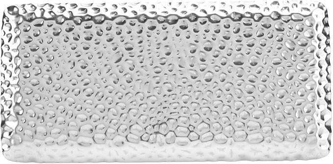 VINGVO Metal Tray, Rectangular Tray Stainless Steel Serving Tray Metal Serving Tray Hammered Tray for Living Room Bedroom Kitchen Bathroom 3.7 X 7.7in (Silver)