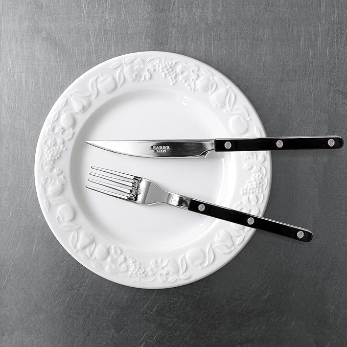 SABRE PARIS - 5-Piece Flatware Set - Bistrot Collection - Knife, Fork, Soup Spoon, Teaspoon & Dessert Fork - Stainless Steel & Nylon - Dishwasher Safe - Black - Brilliant Finish