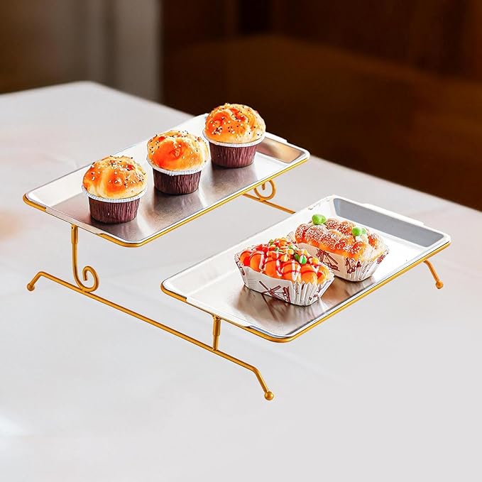 Fruit Tray Dessert Tray Serving Dish Two Layer Platter Organizer Iron Construction Modern Design Suitable for Gift Giving Dining Table Event, Silver