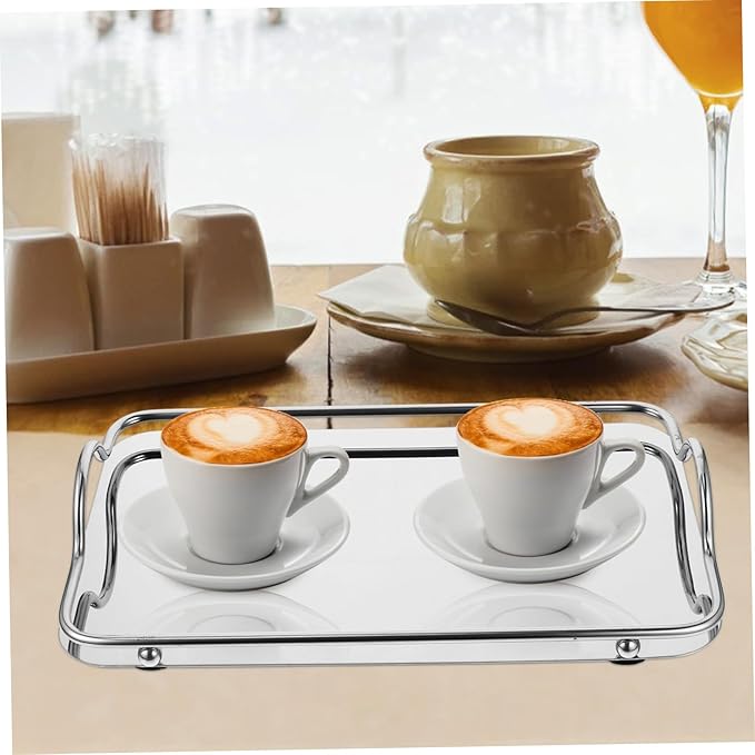 Portable Stainless Steel Tray Rectangular Serving Dish Handles for Fast Food Cafeteria and Daily Use