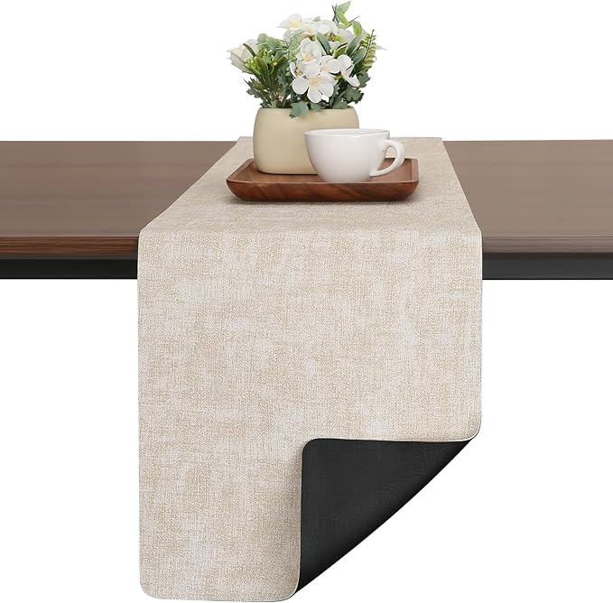 Table Runners 94 Inches Long, Dual-Sided Faux Leather Farmhouse Table Runner Waterproof Non-Slip for Living Room Party Home Decor Holiday Decorations(Cream-White Black, 12 x 94 Inch)