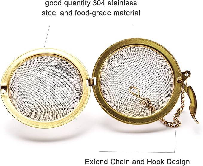 Tea Infuser - Stainless Steel Mesh Tea Ball, Premium Tea Infusers for Loose Tea, Tea Filter Strainers Interval Diffuser with Extended Chain Hook for Brew Tea and Spices & Seasonings (2pcs)