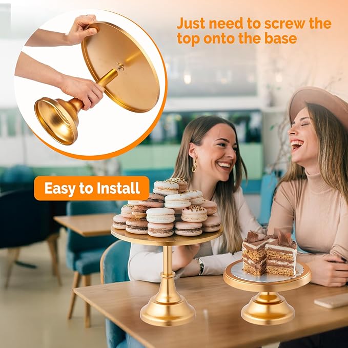 ROVSUN 8PCS Gold Cake Stand Set, Dessert Table Display Set, Metal Cupcake Tower Stand, Fruit Candy Donut Risers Stands with Serving Tongs Cutting Knife for Wedding Birthday Party Baby Shower