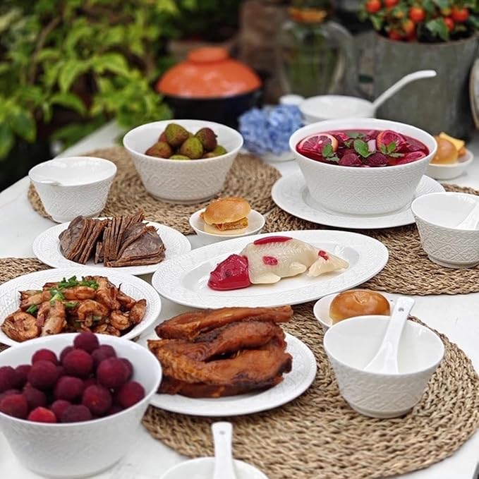 White Dinnerware Sets for 8 Dinner Plates 24 31 38 46 62pcs Plates And Bowls Sets Simple Style Dishware Sets Kitchen Dishes Set Dinner Set for Family Gatherings Dishwasher&Microwave Safe(38pcs)