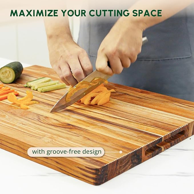 BEEFURNI Teak Wood Cutting Board with Hand Grip (L, 22x16x1.25"), Large Wooden Cutting Boards for Kitchen, Chopping Board Wood, Butcher Block, Charcuterie Board, Christmas Gifts, 1-Year Warranty