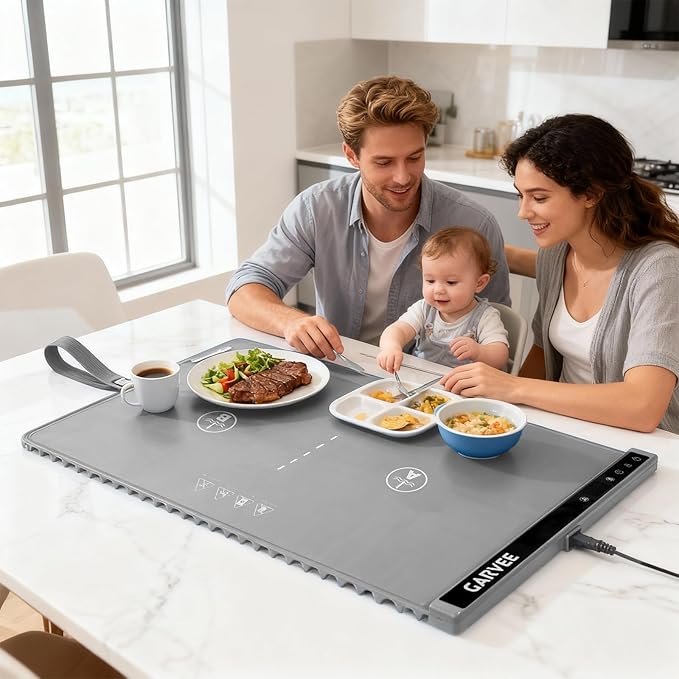 GarveeHome Food Warming Mat for Countertop, 24x15 Inch Dual Zone Electric Warming Tray with Timer & 6 Temp Settings, Portable Food Warmer for Parties Buffets Home Daily Use, Grey