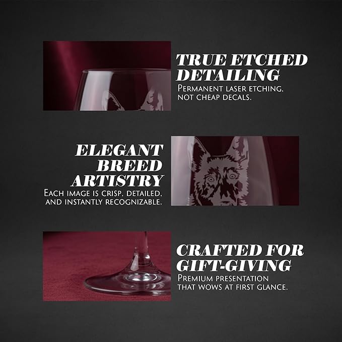 Etched Laser Art German Shepherd Personalized Dog Themed Etched 12.75oz Wine Glass Custom Dog Breed Wine Glasses, Ideal for Pet Lovers, Unique Birthday Gift for Men & Women, Personalized Gift