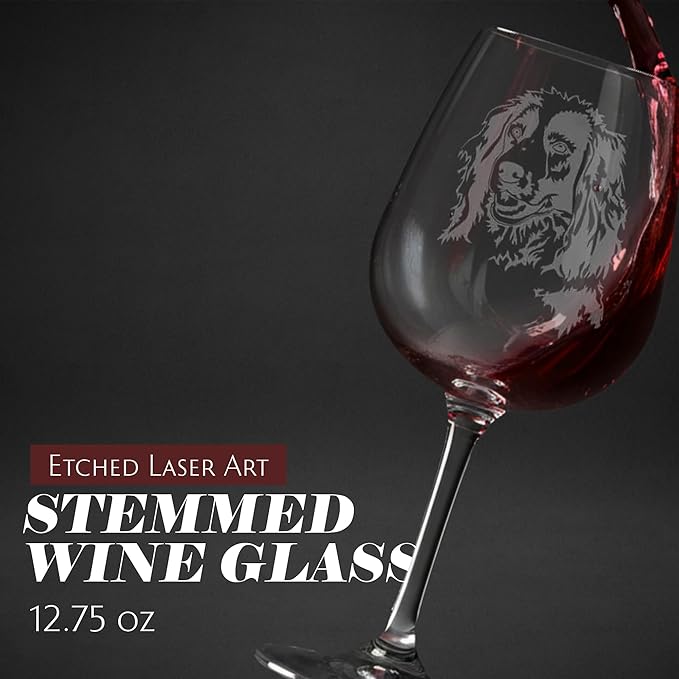 Etched Laser Art Personalized Dog Themed Etched Wine Glass - Custom Dog Breed Wine Glasses, Ideal for Pet Lovers, Unique & Personalized Birthday Gift for Men & Women - Welsh Springer Spaniel, 12.75 oz