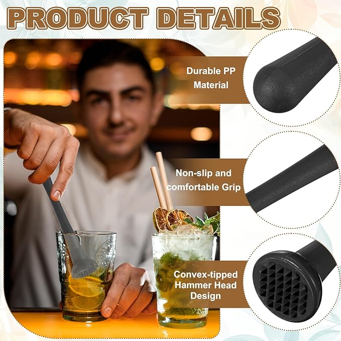 uxcell Cocktail Muddler, 8 Inch PP Drink Muddler Bar Accessories Tools Ice Crusher for Home Party Cocktail Fruit Drinks, Black (Thin)