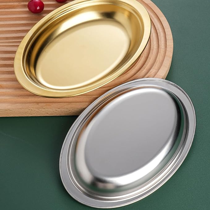 Steaming Fish Tray Stainless Steel Serving Plate Oval Shape Multifunctional for Home or Restaurant Use Silver/Gold
