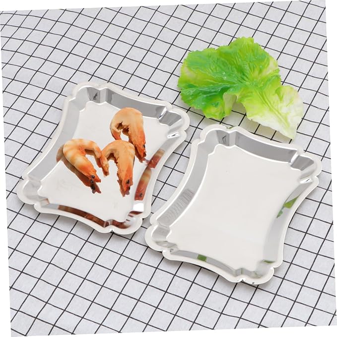 2pcs Stainless Steel Dessert Plates Cake Trays for Party Divided Serving Trays Food Safe Polished Design for Wedding