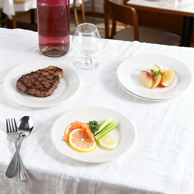 Porcelain Dessert Plates Set of 12, 7 Inch White Dinner Plates, White Salad Plate, Ceramic Appetizer Plate for Snack, Bread, Fruit, Cake, Microwave & Dishwasher Safe