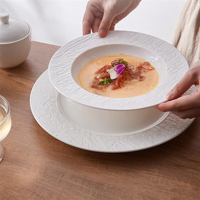 Dinner Plates Set Serving Plate Breakfast Plate Ceramic Straw Hat Plate Deep Dish Western Dinner Plate Salad Plate Hotel Tableware Kitchen Salad Bowl(B)