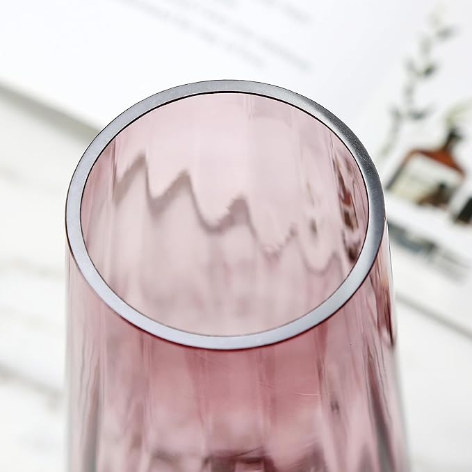 Modern Large Glass Vase H-9.8" Pink Vases for Flowers, Centerpieces and Decorative Accents - Tall Plant Vase for Office Home Table Decor