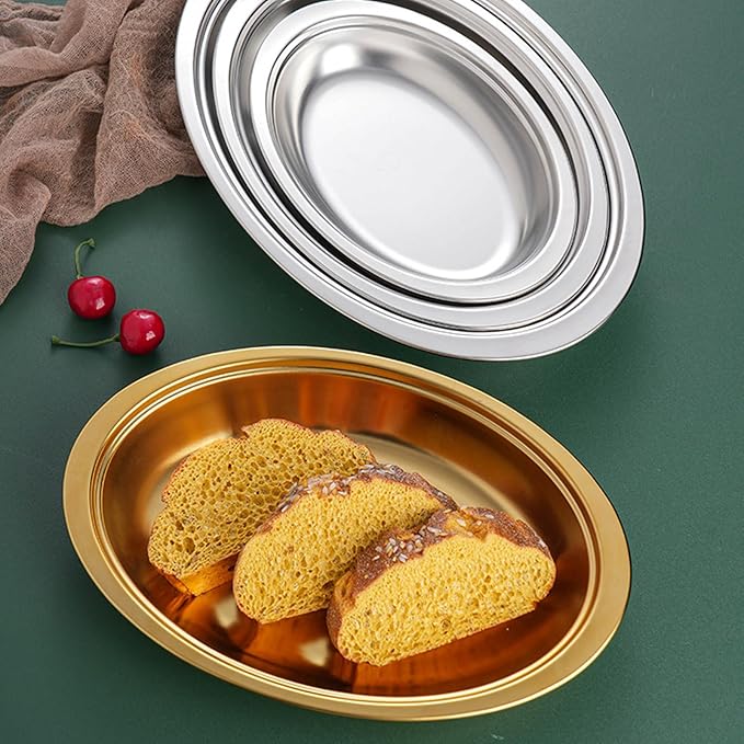 Steaming Fish Tray Stainless Steel Serving Plate Oval Shape Multifunctional for Home or Restaurant Use Silver/Gold